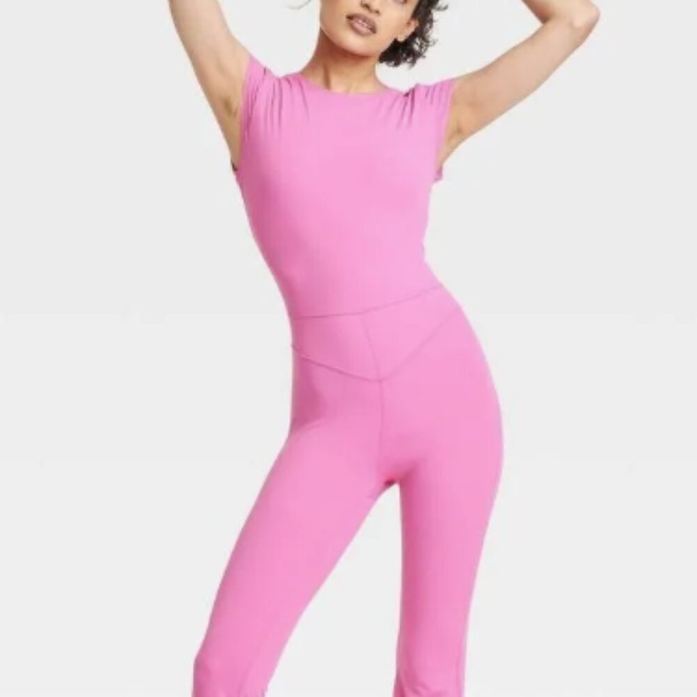 Women's Knit Low Back Flare Active Bodysuit - JoyLab Pink L
